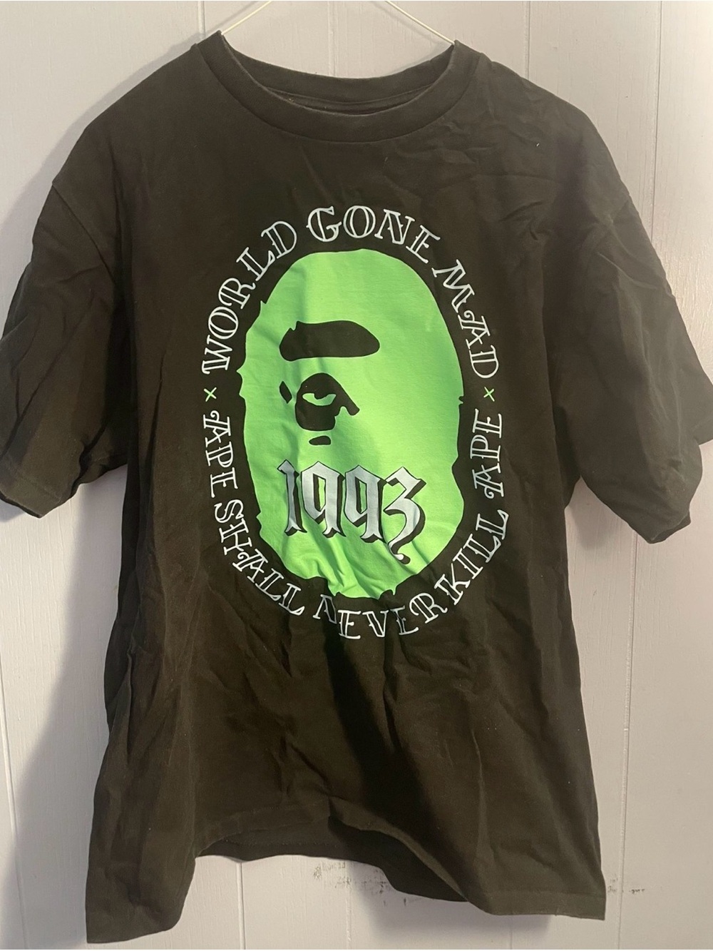 Authentic Bape Black Tee with green tee with receipt